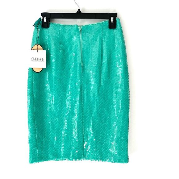 Vintage Chetta B Sherrie Bloom Peter Noviello Green Sequin two piece skirt set 6 - Picture 10 of 12